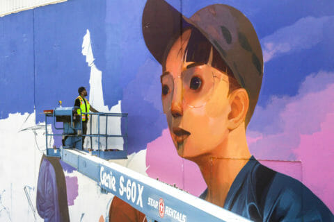 © Andrew Hem, <em>Underwater Squad</em> (in progress), 2017. SODO Track, Seattle. Photo by @wiseknave. © Andrew Hem, Underwater Squad (in progress), 2017. SODO Track, Seattle. Photo by @wiseknave.