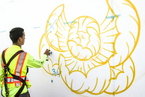 © Kenji Stoll, <em>White Ashes 3</em>, 2017 (in progress). SODO Track, Seattle. Photo by @wiseknave. © Kenji Stoll, White Ashes 3, 2017 (in progress). SODO Track, Seattle. Photo by @wiseknave.