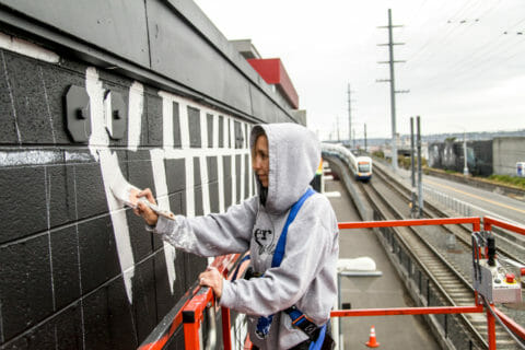 © Ellen Picken, <em>Stratigraphic</em> (in progress), 2017. SODO Track, Seattle. Photo by @wiseknave. © Ellen Picken, Stratigraphic (in progress), 2017. SODO Track, Seattle. Photo by @wiseknave.