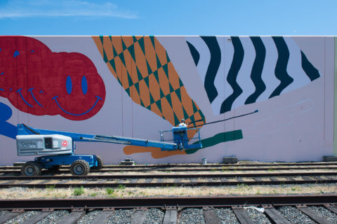 © Elliot Routledge, <em>Untitled</em> (in progress), 2018. SODO Track, Seattle. Photo by @akoorisphoto. © Elliot Routledge, Untitled (in progress), 2018. SODO Track, Seattle. Photo by @akoorisphoto.