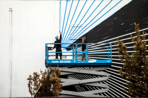 © Mark Warren Jacques, <em>Center Movement</em> (in progress), 2018. SODO Track, Seattle. Photo by @wiseknave. © Mark Warren Jacques, Center Movement (in progress), 2018. SODO Track, Seattle. Photo by @wiseknave.