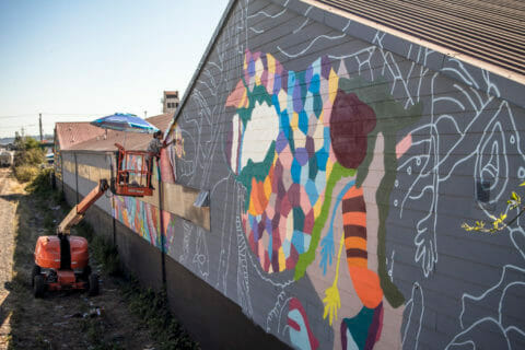 © Soph O, <em>Other Stranger Realities Are Possible So Let's Pretend We Don't Exist And Have Bizarre Celebrations</em> (in progress), 2018. SODO Track, Seattle. Photo by @wiseknave. © Soph O, Other Stranger Realities Are Possible So Let's Pretend We Don't Exist And Have Bizarre Celebrations (in progress), 2018. SODO Track, Seattle. Photo by @wiseknave.