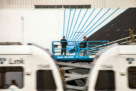 © Mark Warren Jacques, <em>Center Movement</em> (in progress), 2018. SODO Track, Seattle. Photo by @wiseknave. © Mark Warren Jacques, Center Movement (in progress), 2018. SODO Track, Seattle. Photo by @wiseknave.