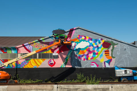 © Soph O, <em>Other Stranger Realities Are Possible So Let's Pretend We Don't Exist And Have Bizarre Celebrations</em> (in progress), 2018. SODO Track, Seattle. Photo by @akoorisphoto. © Soph O, Other Stranger Realities Are Possible So Let's Pretend We Don't Exist And Have Bizarre Celebrations (in progress), 2018. SODO Track, Seattle. Photo by @akoorisphoto.