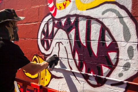 © Yok & Sheryo, <em>Seattle Commuters</em> (in progress), 2018. SODO Track, Seattle. Photo by @wiseknave. © Yok & Sheryo, Seattle Commuters (in progress), 2018. SODO Track, Seattle. Photo by @wiseknave.