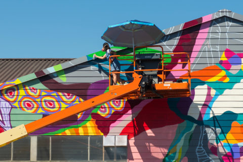 © Soph O, <em>Other Stranger Realities Are Possible So Let's Pretend We Don't Exist And Have Bizarre Celebrations</em> (in progress), 2018. SODO Track, Seattle. Photo by @akoorisphoto. © Soph O, Other Stranger Realities Are Possible So Let's Pretend We Don't Exist And Have Bizarre Celebrations (in progress), 2018. SODO Track, Seattle. Photo by @akoorisphoto.