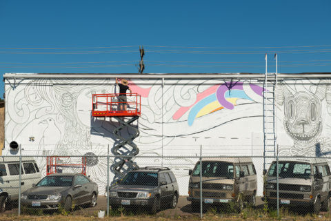 © Rather Severe + Gabriel Marquez, <em>Hallucinations of an Unchartered Territory</em> (in progress), 2018. SODO Track, Seattle. Photo by @akoorisphoto. © Rather Severe + Gabriel Marquez, Hallucinations of an Unchartered Territory (in progress), 2018. SODO Track, Seattle. Photo by @akoorisphoto.
