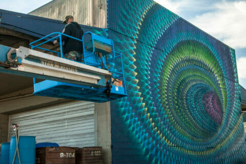 © Hoxxoh, <em>Untitled</em> (in progress), 2018. SODO Track, Seattle. Photo by @wiseknave. © Hoxxoh, Untitled (in progress), 2018. SODO Track, Seattle. Photo by @wiseknave.