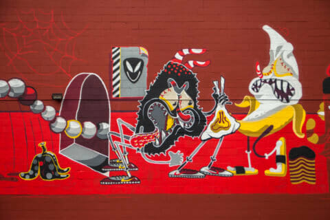 © Yok & Sheryo, <em>Seattle Commuters</em> (detail), 2018. SODO Track, Seattle. Photo by @wiseknave. © Yok & Sheryo, Seattle Commuters (detail), 2018. SODO Track, Seattle. Photo by @wiseknave.