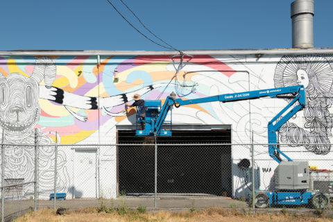 © Rather Severe + Gabriel Marquez, <em>Hallucinations of an Unchartered Territory</em> (in progress), 2018. SODO Track, Seattle. Photo by @akoorisphoto. © Rather Severe + Gabriel Marquez, Hallucinations of an Unchartered Territory (in progress), 2018. SODO Track, Seattle. Photo by @akoorisphoto.