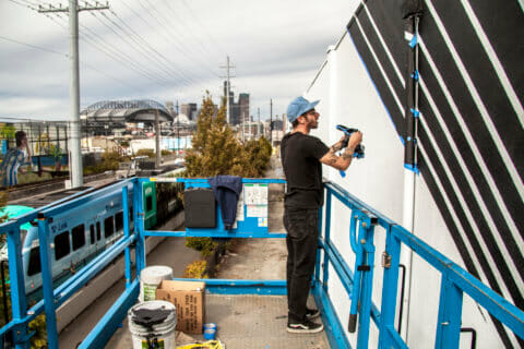 © Mark Warren Jacques, <em>Center Movement</em> (in progress), 2018. SODO Track, Seattle. Photo by @wiseknave. © Mark Warren Jacques, Center Movement (in progress), 2018. SODO Track, Seattle. Photo by @wiseknave.