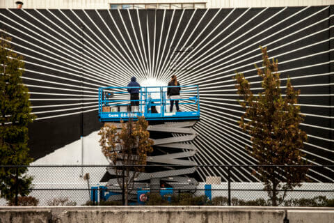 © Mark Warren Jacques, <em>Center Movement</em> (in progress), 2018. SODO Track, Seattle. Photo by @wiseknave. © Mark Warren Jacques, Center Movement (in progress), 2018. SODO Track, Seattle. Photo by @wiseknave.