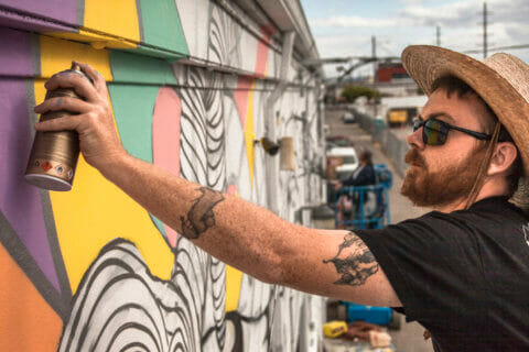 © Rather Severe + Gabriel Marquez, <em>Hallucinations of an Unchartered Territory</em> (in progress), 2018. SODO Track, Seattle. Photo by @wiseknave. © Rather Severe + Gabriel Marquez, Hallucinations of an Unchartered Territory (in progress), 2018. SODO Track, Seattle. Photo by @wiseknave.